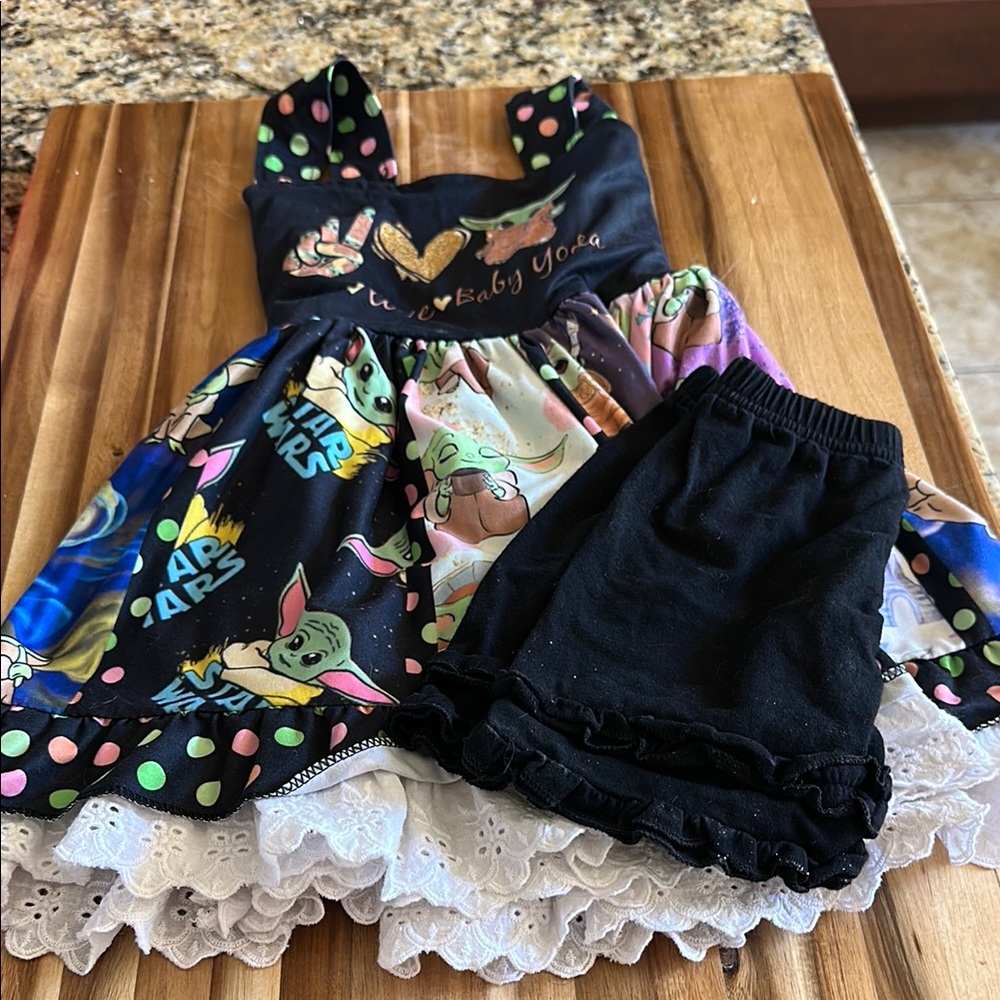 Star Wars Baby Yoda Dress and Shorts Set